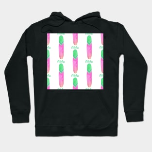 Watercolor pattern with surfboard and word Aloha Hoodie